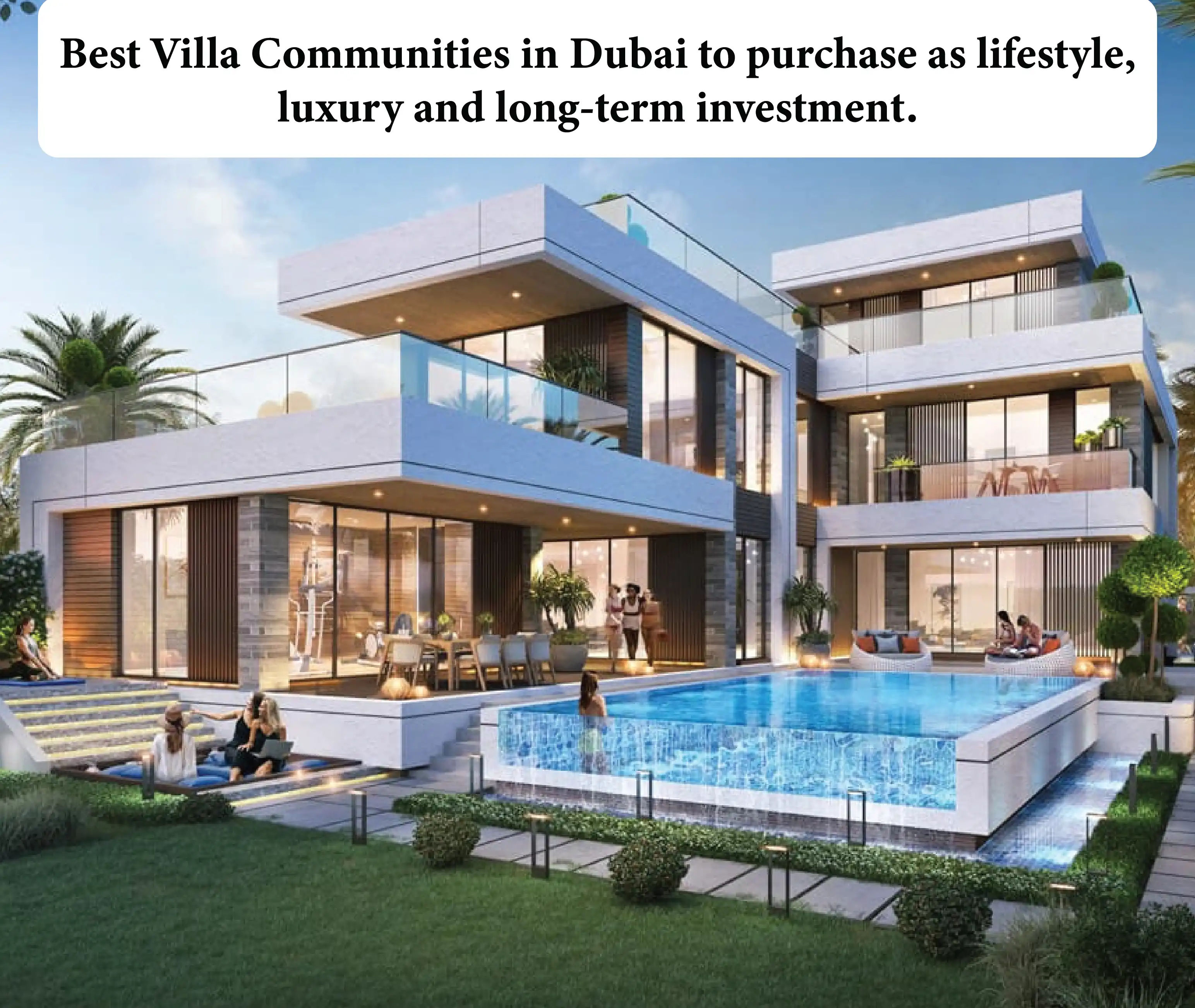 Birds eye view of luxury villas in Dubai, and greenery with modern facilities