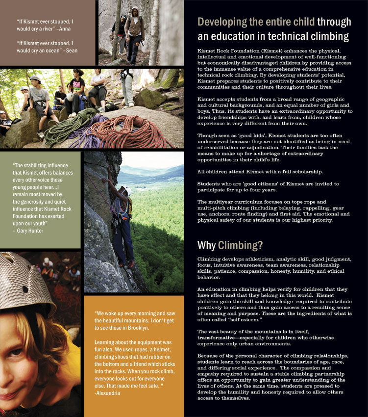 Inside of the Kismet Rock Foundation Brochure