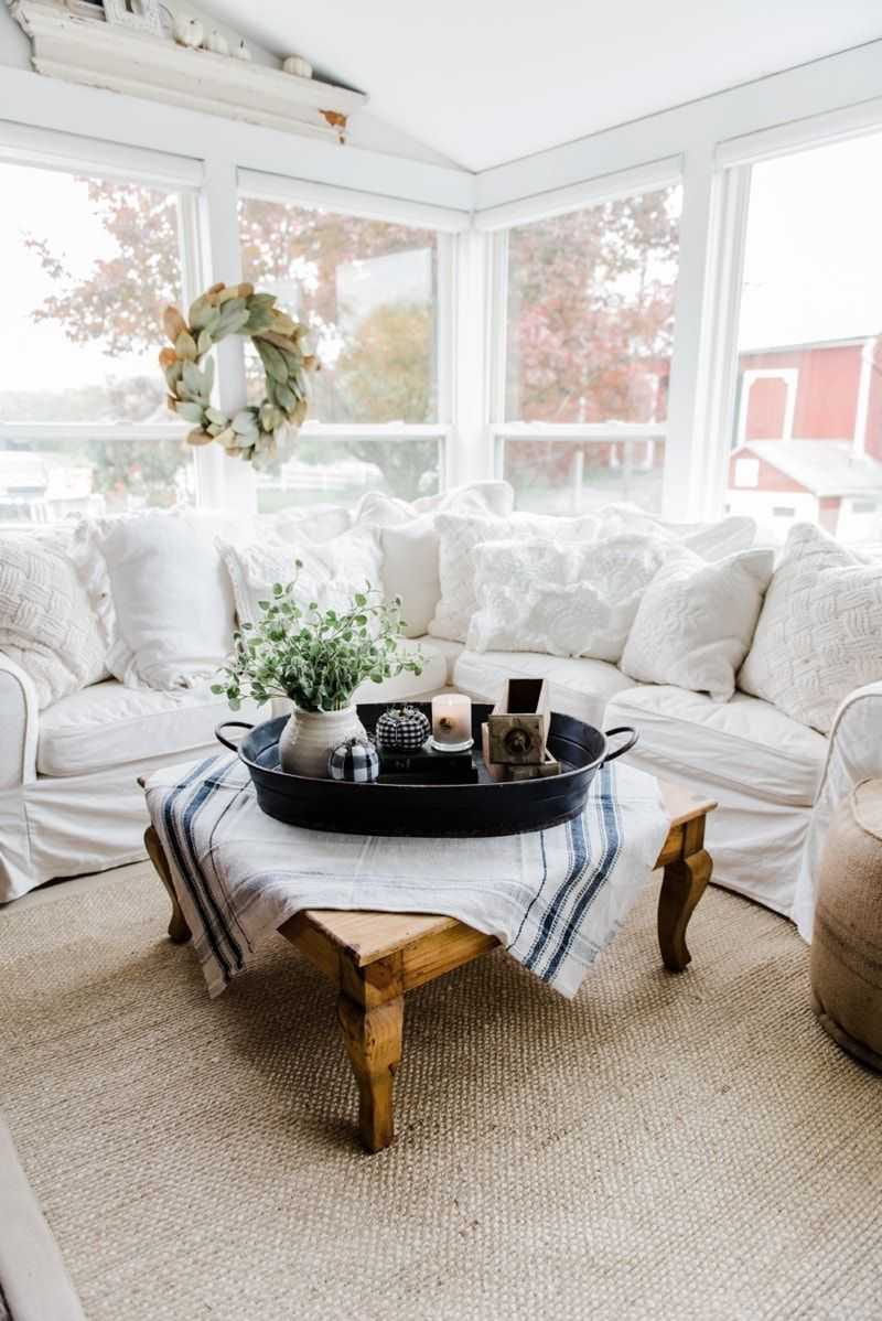 A Farmhouse Style Coffee Table In The Sunroom – Liz Marie Blog For Farmhouse Style Coffee Tables (Gallery 9 of 20)