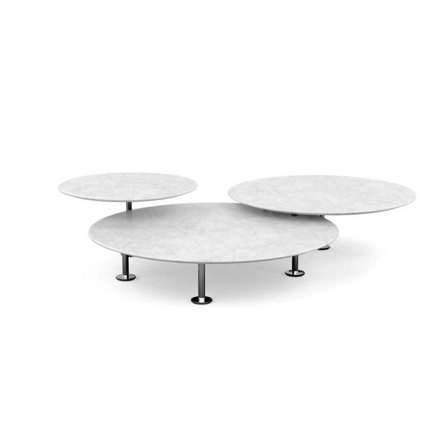 Knoll Set Of 3 Coffee Tables Grasshopper (Ø 100, Ø 83, Ø 60 Cm – Satin  Statuarietto Marble And Chromed Steel) – Myareadesign Pertaining To Brushed Stainless Steel Coffee Tables (Gallery 15 of 20)