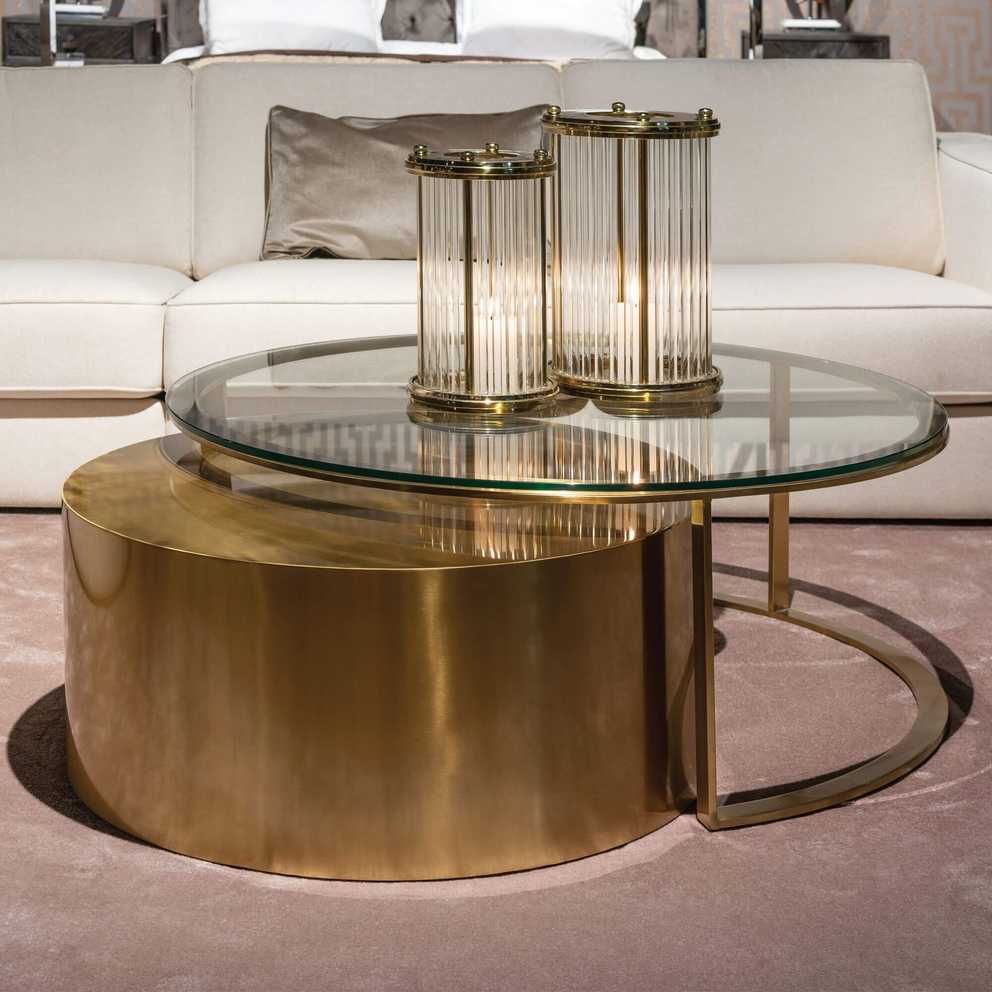 Ophelia Brushed Gold & Glass Set Of 2 Coffee Tables Pertaining To Satin Gold Coffee Tables (Gallery 1 of 20)