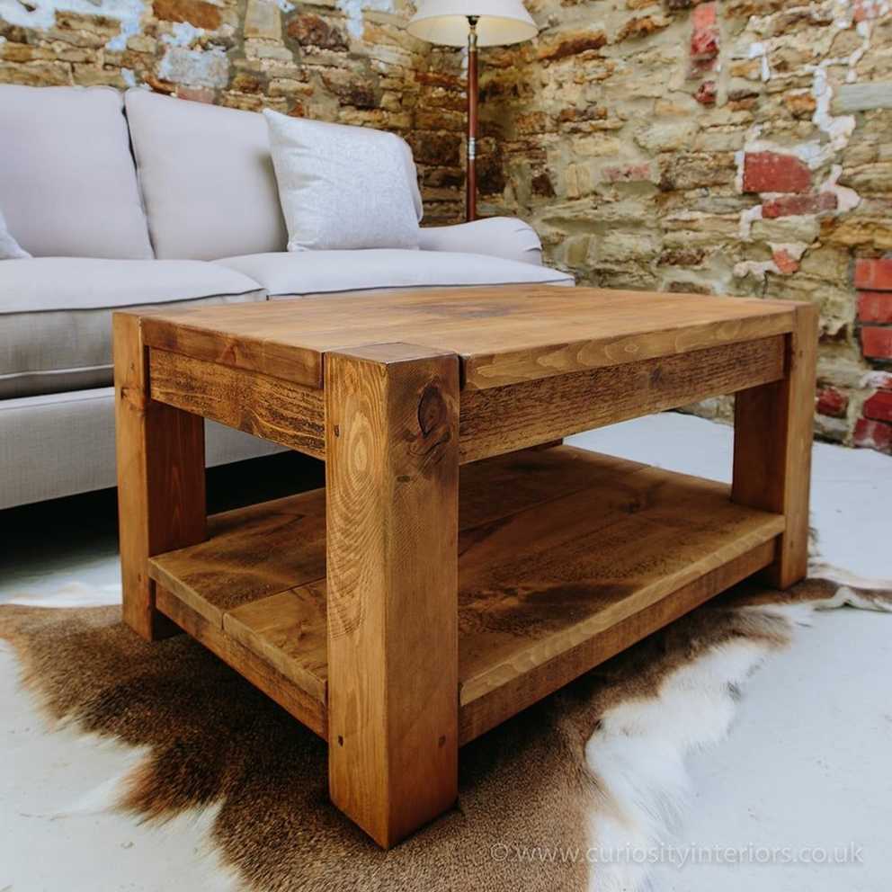Rustic Lumber Plank Wood Coffee Table From Curiosity Interiors Throughout Coffee Tables With Shelf (Gallery 12 of 20)