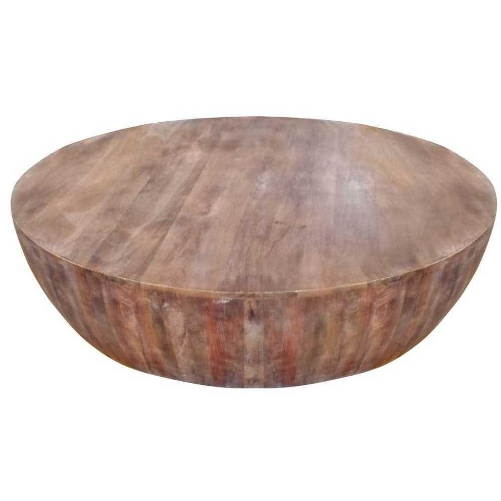 The Urban Port 48 In. L Brown Hand Carved Drum Shape Round Top Mango Wood  Distressed Wooden Coffee Table Upt 32184 – The Home Depot Regarding Drum Shaped Coffee Tables (Gallery 11 of 20)