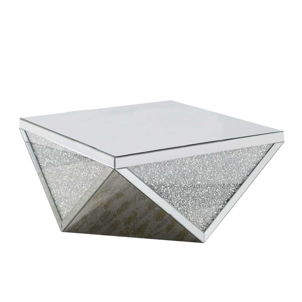 Wood And Mirror Coffee Table In Diamond Shape With Crystal Inserts, Silver  – Walmart For Diamond Shape Coffee Tables (Gallery 8 of 20)