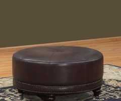 Brown and Ivory Leather Hide Round Ottomans