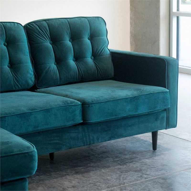 Verona Mid Century Reversible Sectional Sofas Intended For Most Up To Date Mid Century Modern Kayle Teal Velvet Reversible Sectional (Photo 1 of 25)