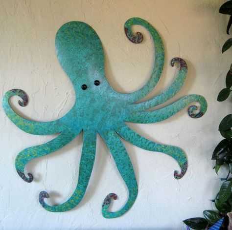 Large Metal Wall Art Octopus Teal Bluefrivoloustendencies (Photo 1 of 15)