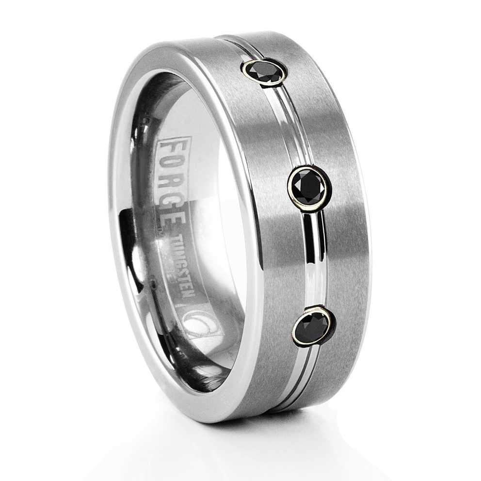 Forge Tungsten & Black Diamond Ring – Benchmark – Men's Wedding Band With Tungston Wedding Rings (Gallery 13 of 15)