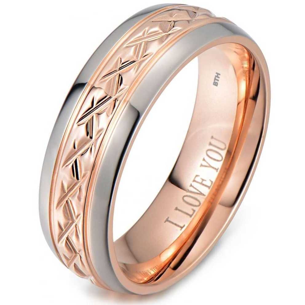 Rose Gold Tone Titanium Wedding Ring Engraved Inside With I Love You Intended For Engravable Titanium Wedding Bands (Gallery 12 of 15)