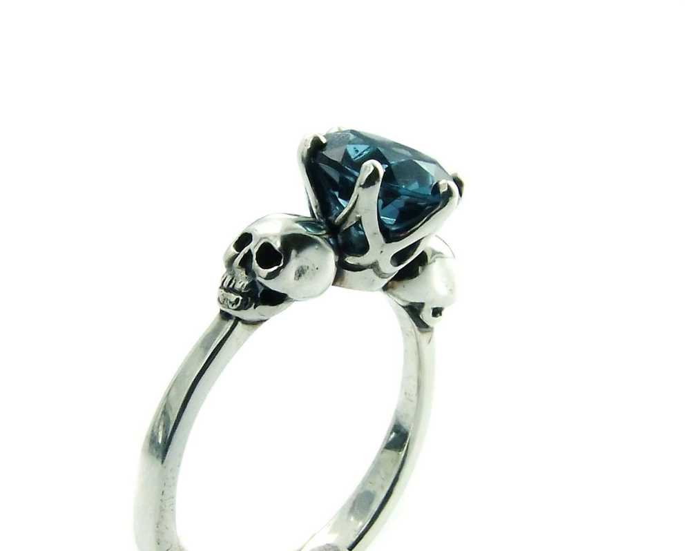 Skull Engagement Ring Blue Topaz Sterling Silver Skull Ring Within Gothic Engagement Rings For Women (Gallery 5 of 15)