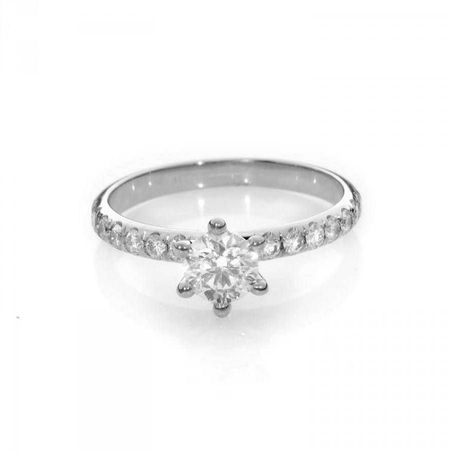 White Gold Engagement Ring , White Gold Diamond Engagement Ring With Wedding Rings With Diamond Band (Gallery 7 of 15)