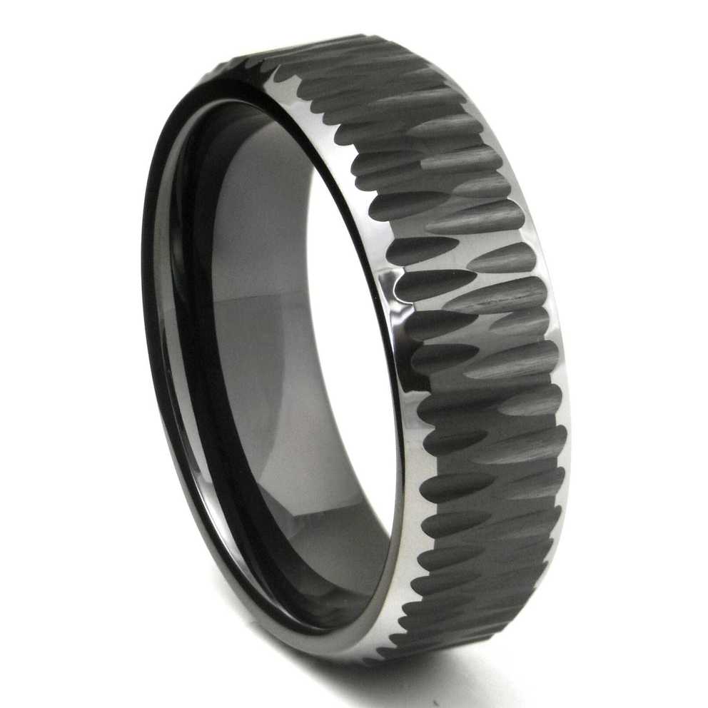 Black Tungsten Carbide Hammer Finish Beveled Wedding Band Ring Pertaining To Mens Black Tungsten Wedding Bands With Diamonds (Gallery 3 of 15)
