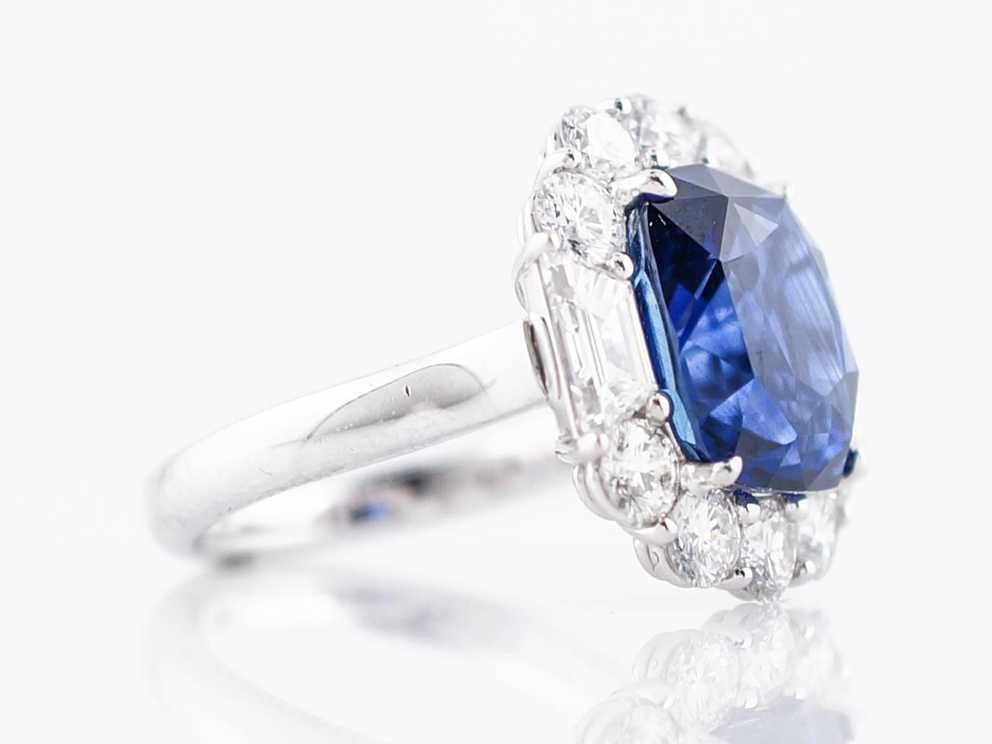 Engagement Ring Modern 7.62 Cushion Cut Sapphire & 2.15 Diamonds Throughout Platinum Diamond And Sapphire Engagement Rings (Gallery 6 of 15)
