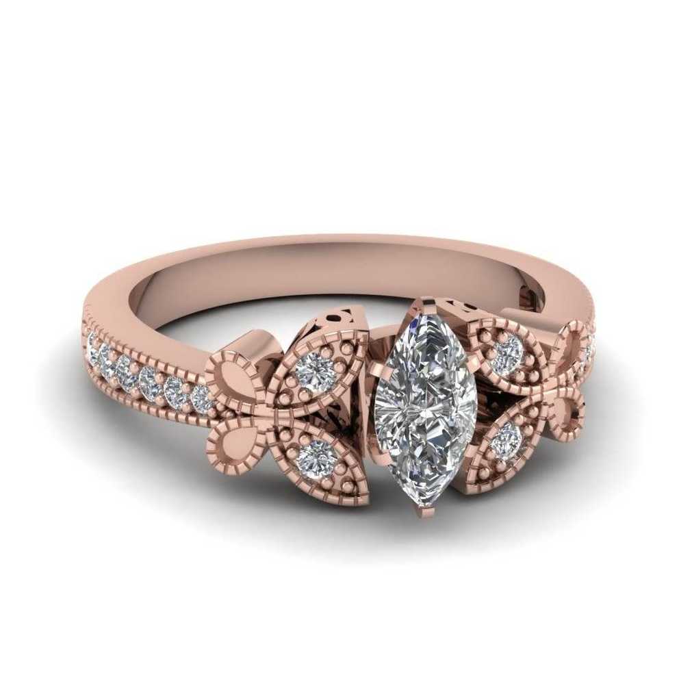 Rose Gold Marquise White Diamond Engagement Wedding Ring In Pave Pertaining To White Gold Marquise Diamond Engagement Rings (Gallery 3 of 15)