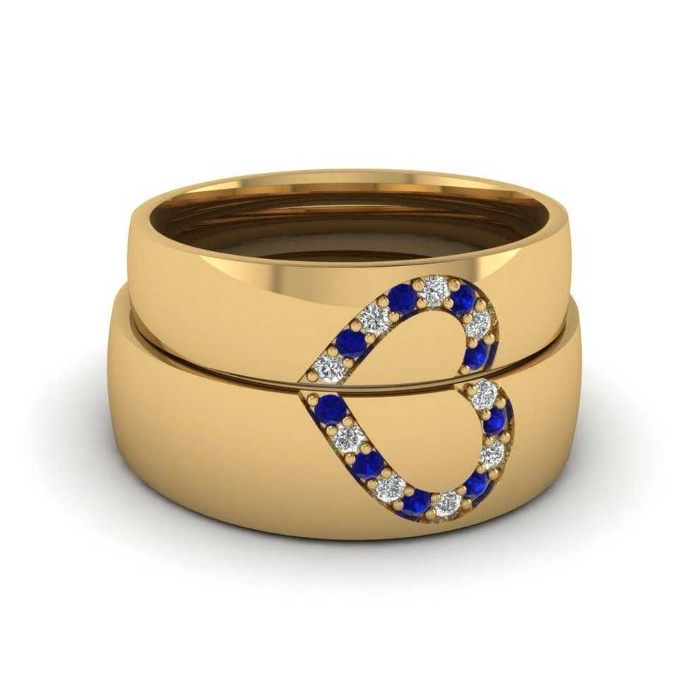 Round Blue Sapphire Wedding Band With White Diamond In 14k Yellow For Most Recently Released Sapphire Wedding Bands For Women (Gallery 14 of 15)
