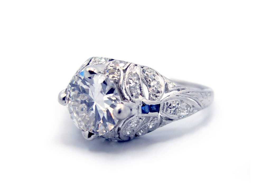 Vintage Inspired Platinum Diamond And Sapphire Engagement Ring Intended For Platinum Diamond And Sapphire Engagement Rings (Gallery 4 of 15)