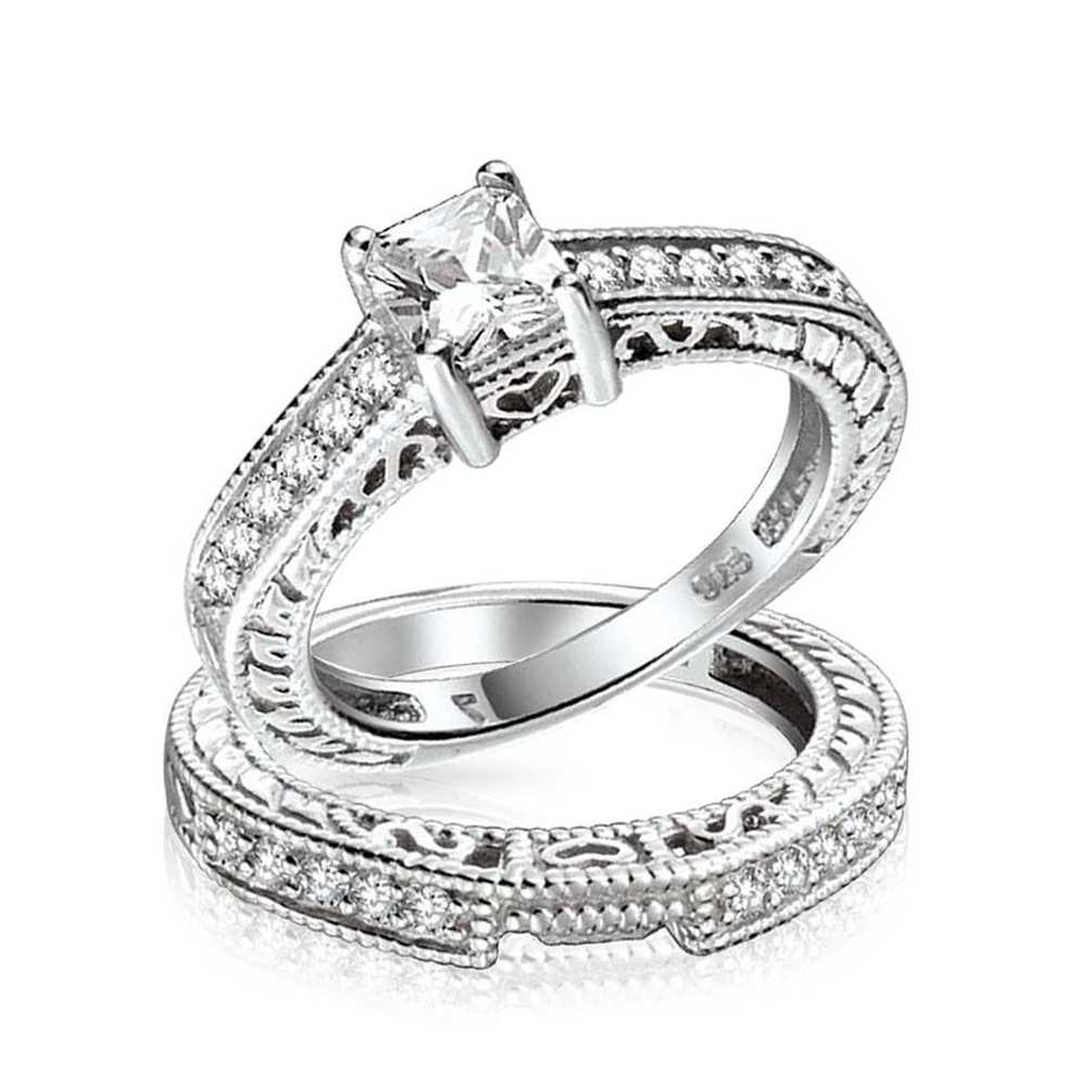 0.75ct (5mm) Cz Sterling Silver Wedding Engagement Ring Set Intended For Most Popular Silver Wedding Anniversary Rings (Gallery 4 of 25)