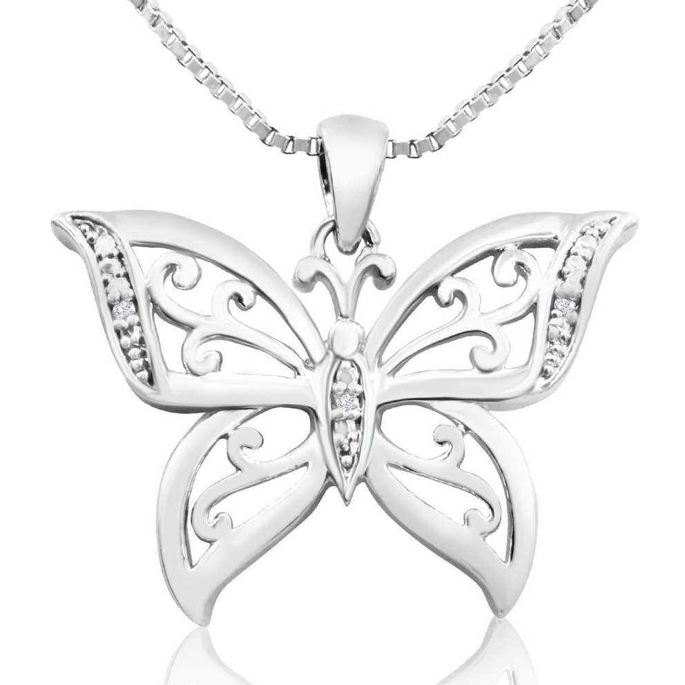 Diamond Accent Butterfly Necklace, 18 Inches | Superjeweler With Regard To Best And Newest Sparkling Butterfly Y  Necklaces (Gallery 13 of 25)