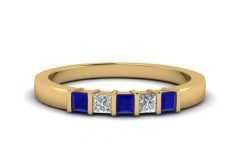 Princess-cut Blue Sapphire and Diamond Five Stone Rings in 14k White Gold