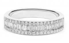 Round and Baguette Diamond Anniversary Bands in White Gold