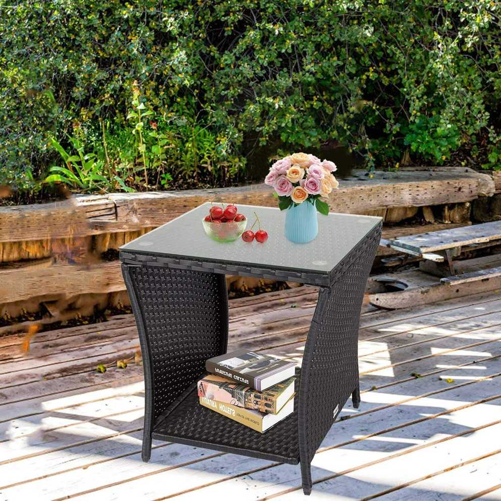 Featured Photo of Glass Outdoor Tables with Storage Shelf
