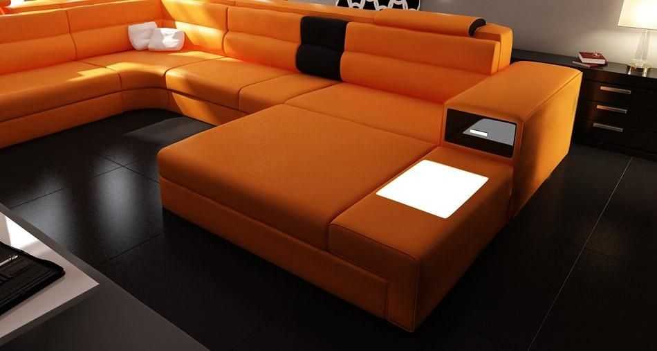 polaris orange italian leather sectional sofa