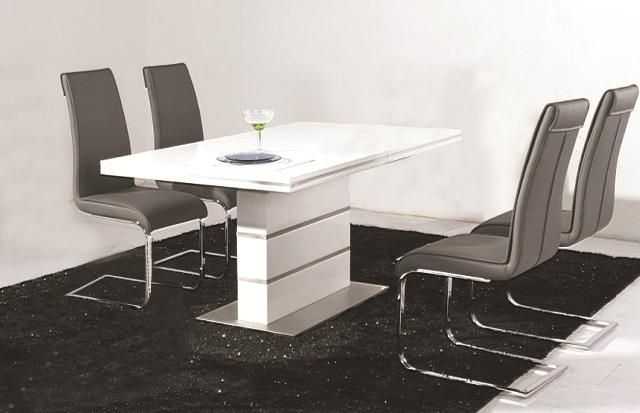 Dolores High Gloss Dining Table 4 Faux Leather Chrome Chairs Intended For High Gloss Dining Sets (Photo 1 of 20)