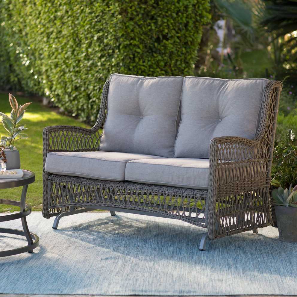 Patio Seating Double Glider Benches With Cushion (7 of 25 Photos)