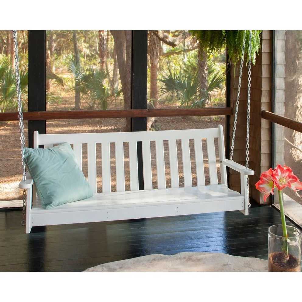 Polywood Vineyard 60 In. White Plastic Outdoor Porch Swing In Vineyard Porch Swings (Photo 4 of 25)