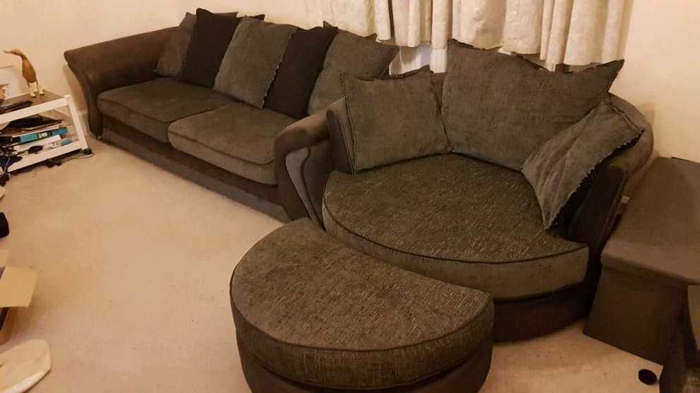 Sold – Grey And Black 4 Seater Sofa, Spinning Cuddle Chair Within Spinning Sofa Chairs (Photo 4 of 15)