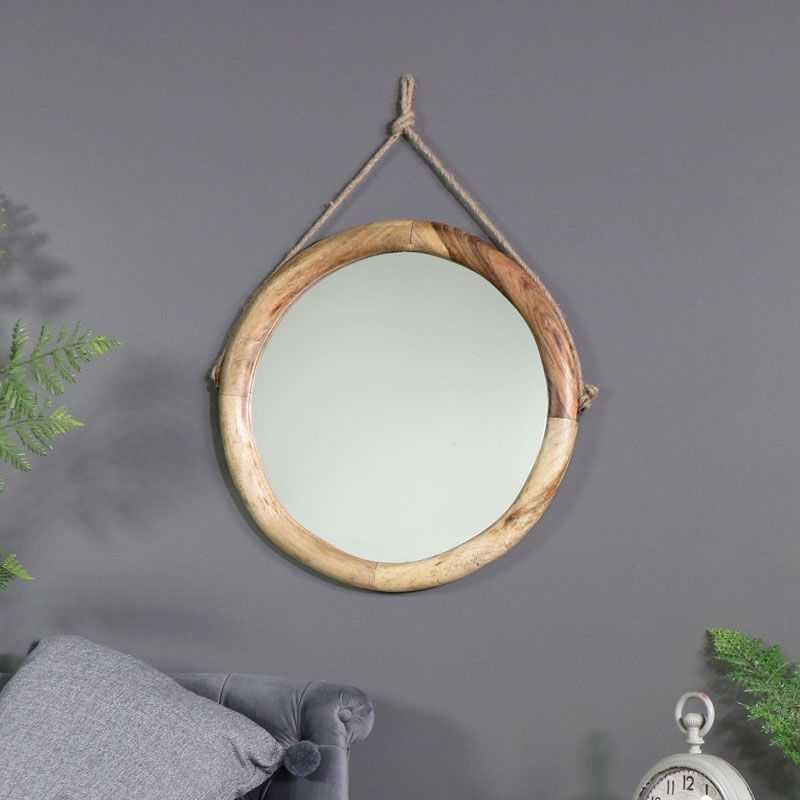 Large Round Rustic Wooden Wall Mirror – Windsor Browne Regarding Rustic Black Round Oversized Mirrors (Photo 2 of 15)