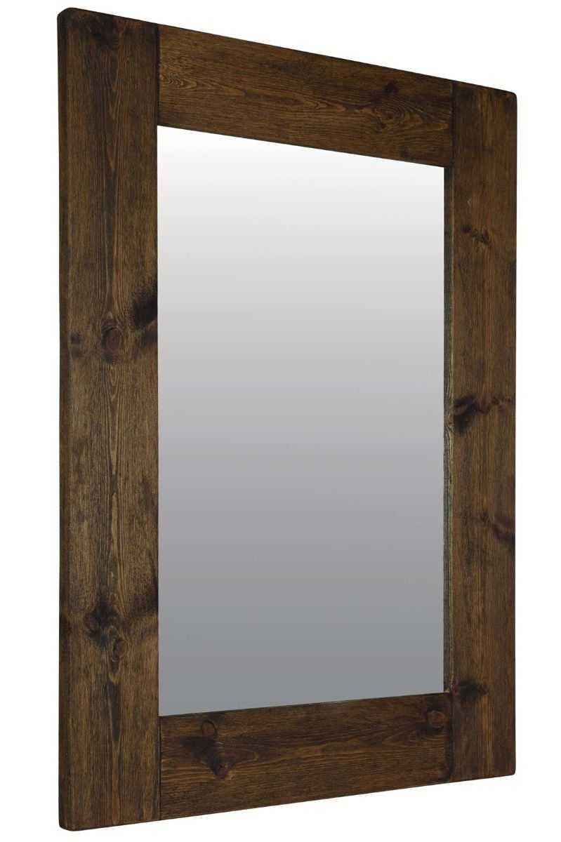 Large Rustic Natural Solid Wood Brown Wall Mirror 4Ft X 3Ft 122Cm X Intended For Natural Oak Veneer Wall Mirrors (Photo 4 of 15)
