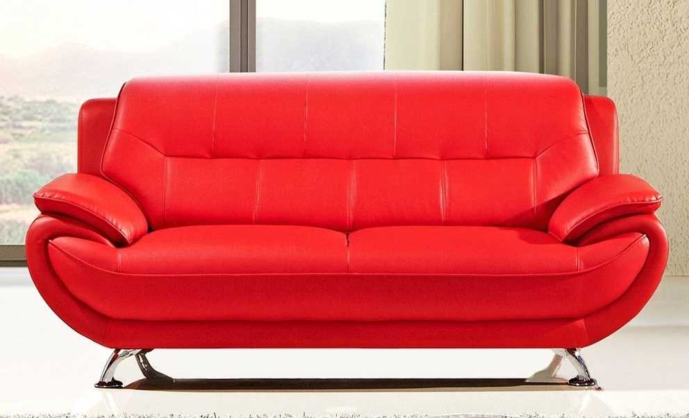 bright red leather sofa