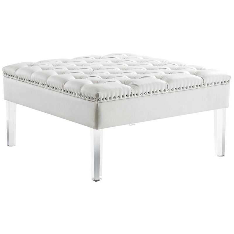 Featured Photo of White Leather And Bronze Steel Tufted Square Ottomans
