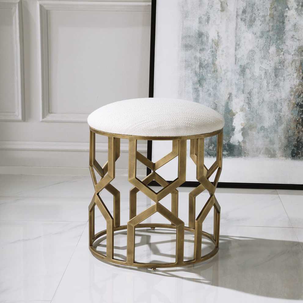 Featured Photo of Gray And Beige Trellis Cylinder Pouf Ottomans