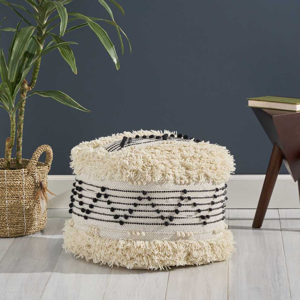 Featured Photo of Black And Natural Cotton Pouf Ottomans