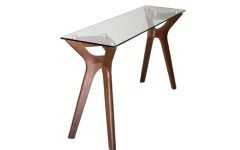 Walnut and Gold Rectangular Console Tables
