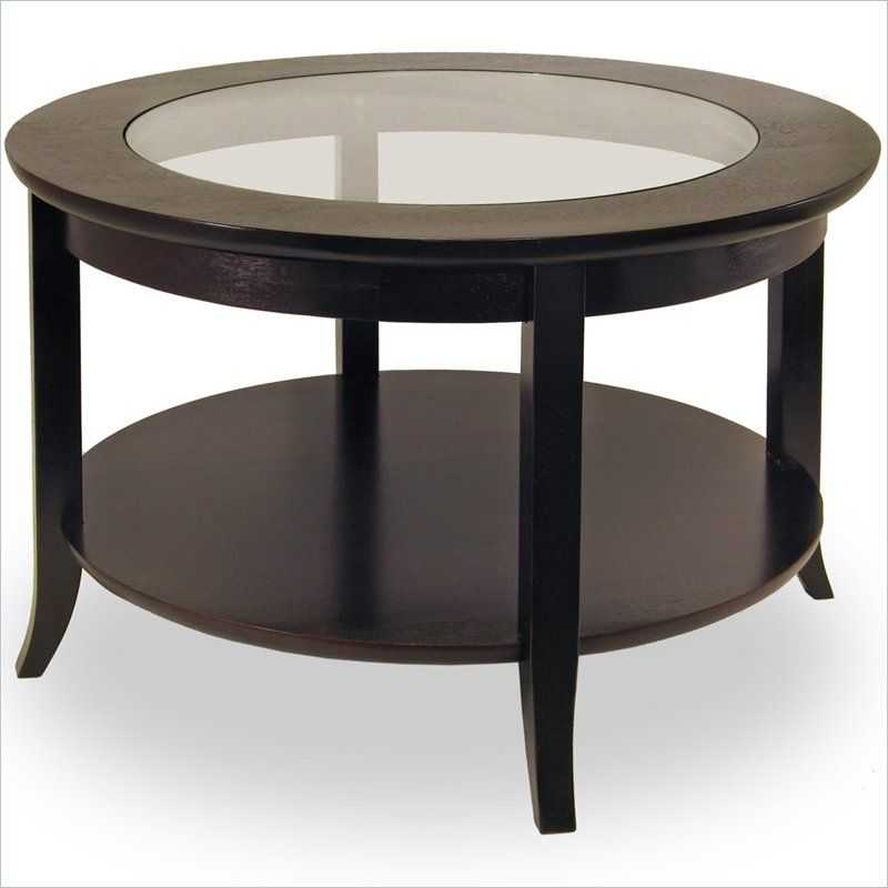 Glass Top Round Coffee Tables Genoa Round Wood Coffee Table With Glass Top In Dark Espresso (Gallery 5 of 10)