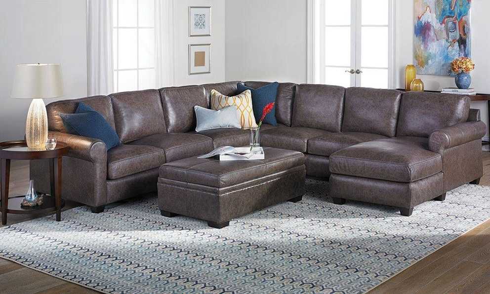 bradley top grain leather & feather sectional sofa