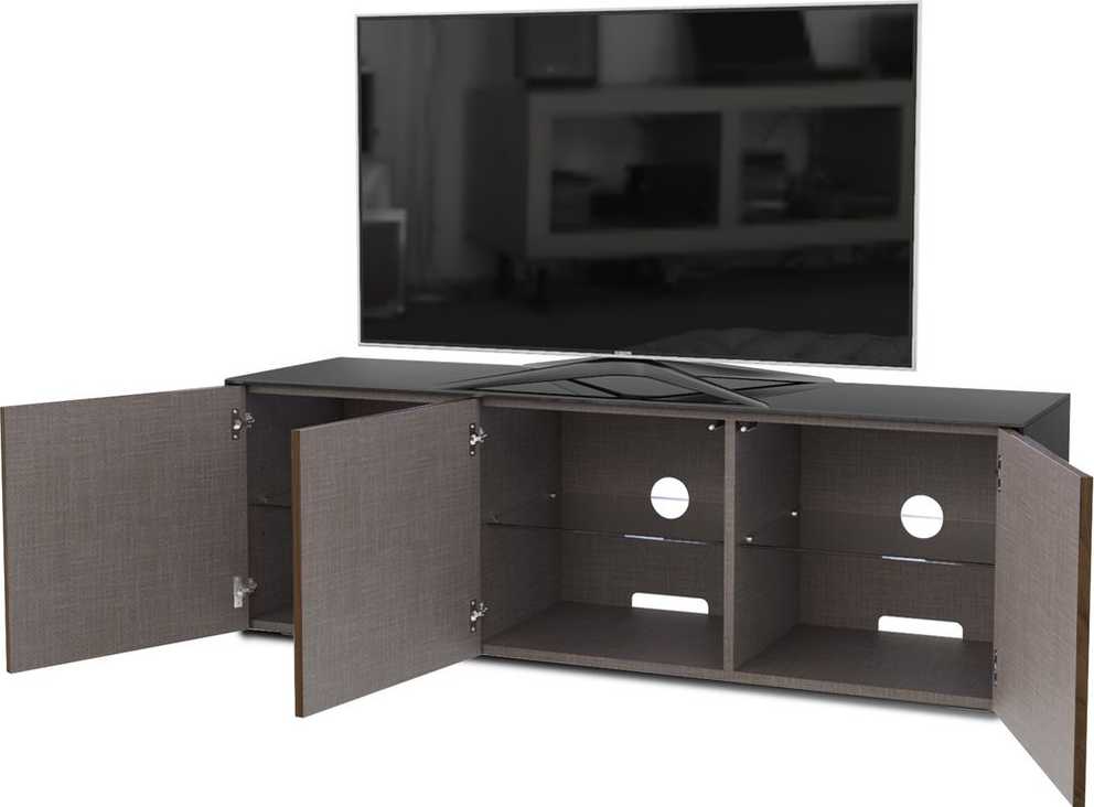High Gloss Black And Walnut Effect Tv Cabinet 150cm With Pertaining To Walnut And Black Gloss Tv Unit (Gallery 9 of 15)