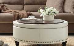 Large Round Leather Ottoman Coffee Table with Storage