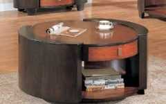 Large Round Wooden Coffee Table with Drawers