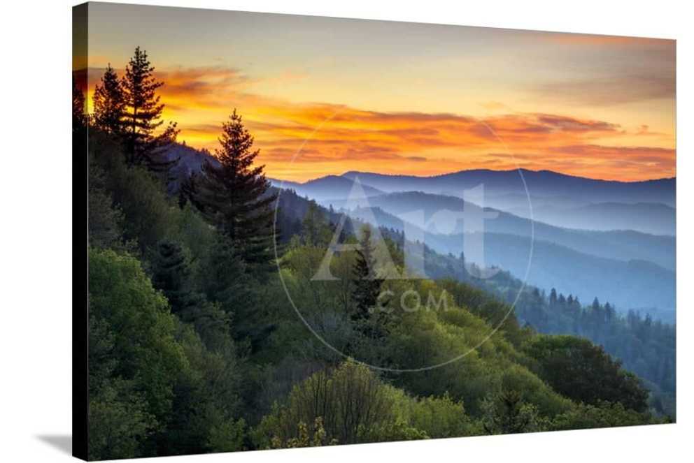 Great Smoky Mountains National Park Scenic Sunrise Landscape At Oconaluftee  Photography Stretched Canvas Print Wall Artdaveallenphoto Soldart  – Walmart Intended For Smoky Mountain Wall Art (Photo 3 of 15)