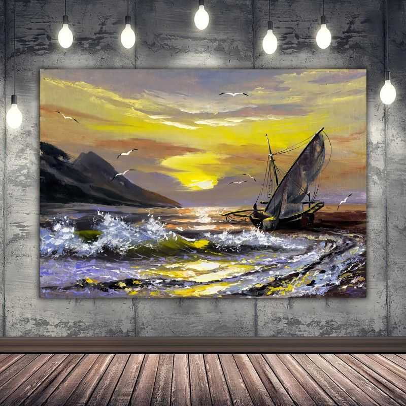 Seascape With Sunset Canvas Print, Sunset Landscape Wall Art, Old Style Wall  Print, Landscape Painting For Home With Sunset Landscape Wall Art (Photo 1 of 15)