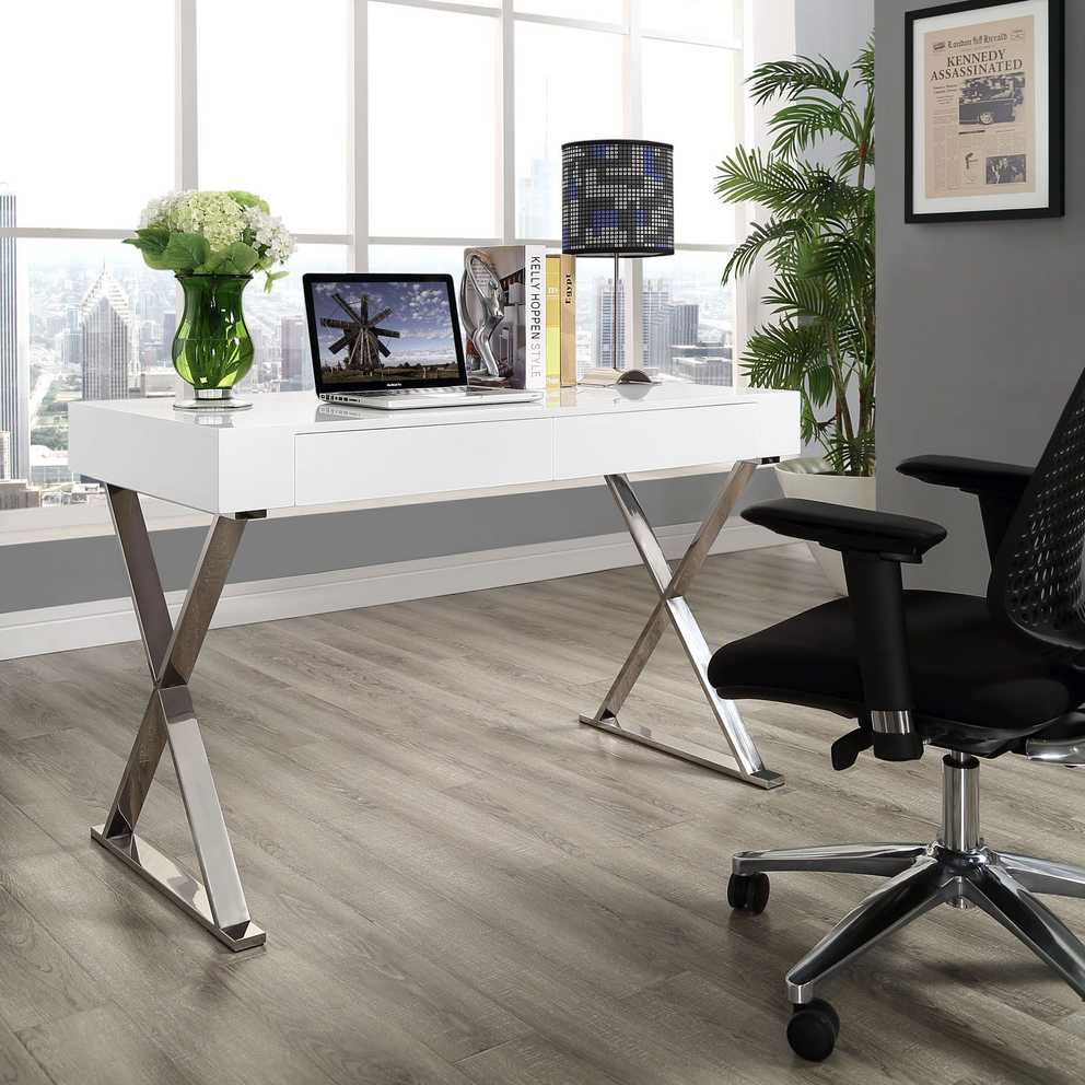 Popular Photo of White Wood And Gold Metal Office Desks