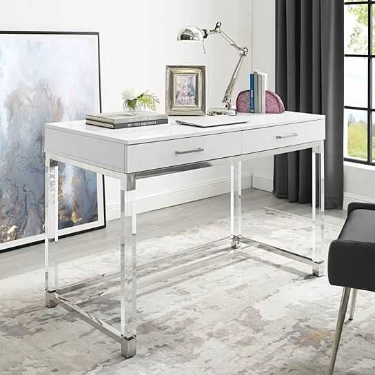 Inspiration about Jerome Writing Desk – High Gloss | Acrylic Legs | Metal Base | Modern For White Wood Modern Writing Desks (#11 of 15)