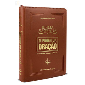 Bíblia O Poder da Oração | Revista e Corrigida | Com zíper e índice lateral | Caramelo