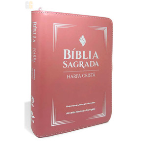 Bíblia Sagrada ARC - Letra Grande | Harpa Cristã C/ Zíper - Capa Rosê