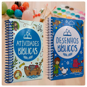 Kit Desenhe e Aprenda - Desenhos Bíblicos + Atividades Bíblicas (2 livros em espiral)