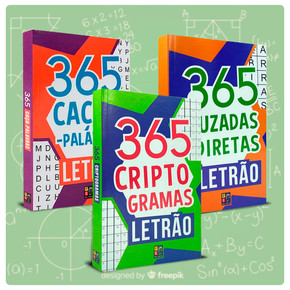 Kit Mente Afiada - 365 Caça Palavras + 365 Criptogramas + 365 Cruzadas Diretas